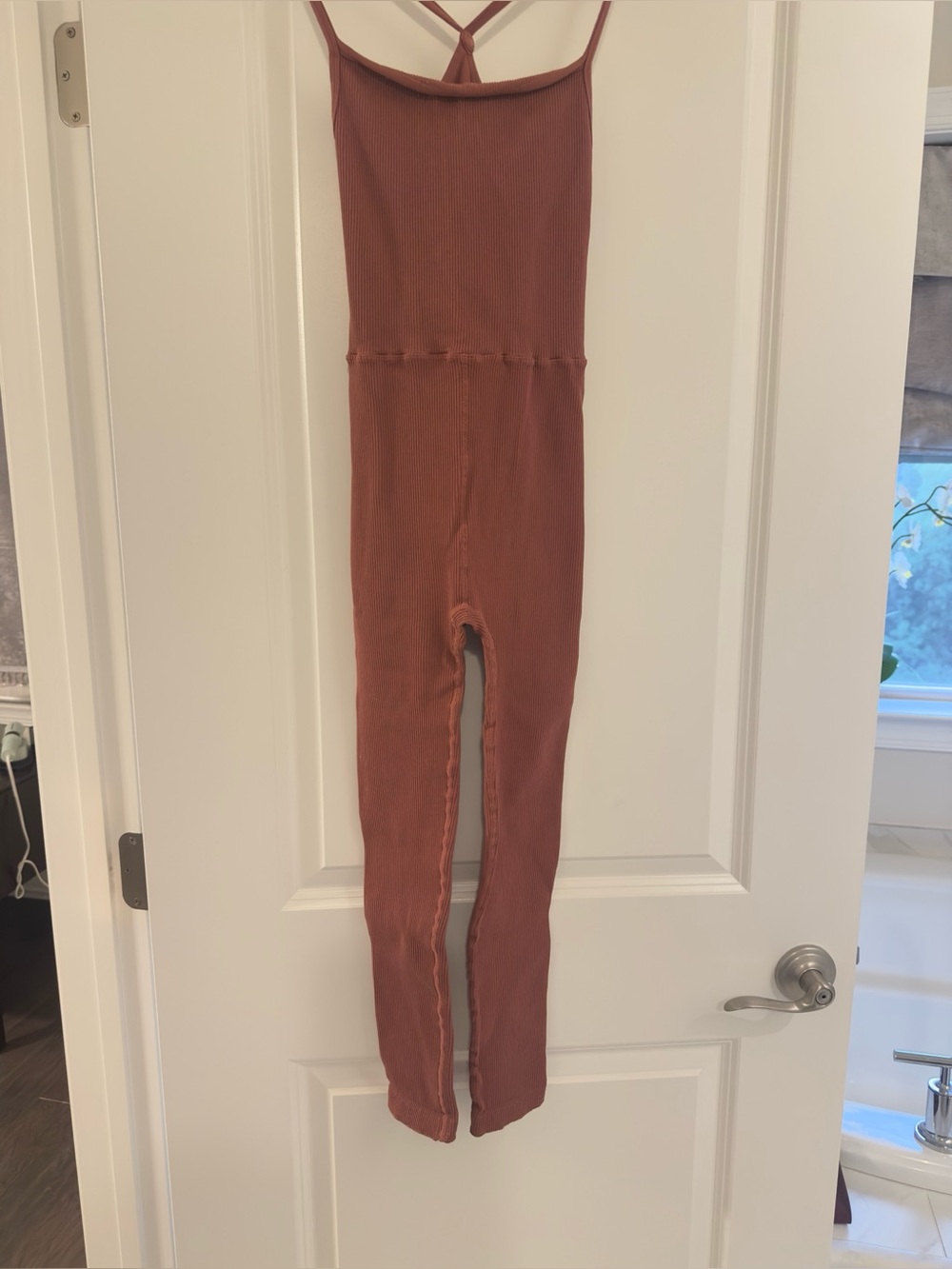 Free People Ribbed Strappy Jumpsuit in Rust